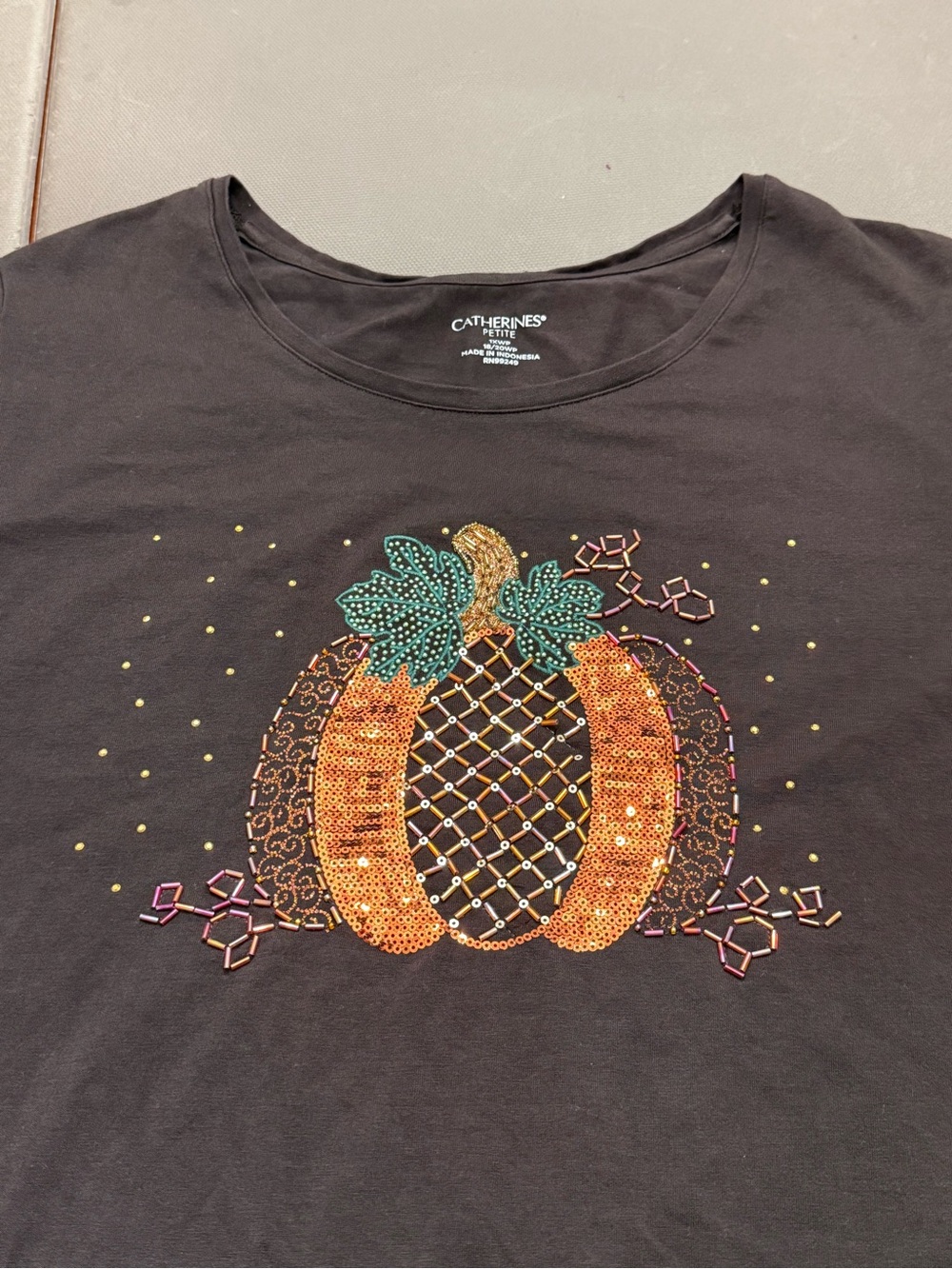 Catherines‎ Pumpkin Fall Autumn Thanksgiving T-Shirt Sequins 1X Petite 18-20W